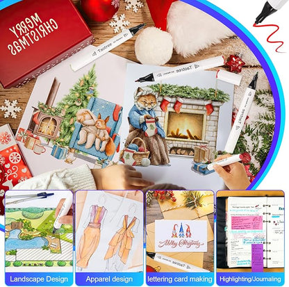 Taotree Alcohol Markers 121 Colors Dual Tips Art Markers Sketch Pens Set, Art Supplies Kit, Drawing Pens Set for Adult Coloring Books Painting, Sketching, Christmas Gifts for Teens Girls Boys Artists