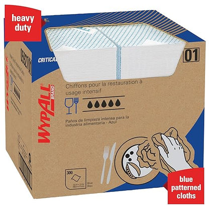 WypAll CriticalClean High Capacity Cloths Heavy Duty Foodservice Wipes (05927), Quarterfold Towels, Blue (1 Box of 300 Sheets, 300 Sheet Total)
