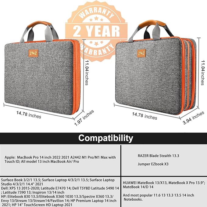 ZINZ Slim Expandable 13 13.3 13.6 14 Laptop Case Sleeve Compatible with MacBook Air/Pro 13-14 M1 M2 M3 2021-2023 Pro/Max,13.5 Surface Laptop 4/3,D01G02