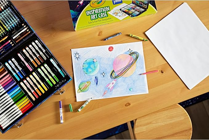 Crayola Inspiration Art Case Space Coloring Set (140pcs), Art Kit for Kids, Crayons, Markers, Pencils, Holiday for Boys & Girls, Ages 5, 6, 7 [Amazon Exclusive]