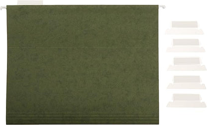 Amazon Basics Hanging Organizer File Folders for Efficient Filing, Sturdy, Adjustable Tabs, Letter Size, Pack of 25, Green