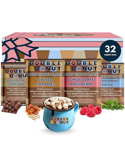 Gourmet Hot Cocoa Mix Variety Pack - Classic, Chocolate Raspberry, Salted Caramel, & Peppermint Hot Chocolate Mix Sets - 32 Count