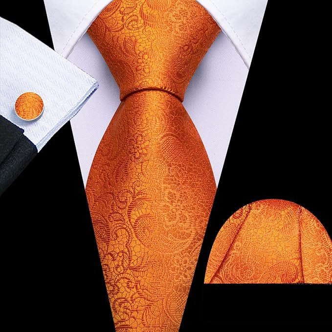 Barry.Wang Tie Sets for Men Silk Solid Necktie Stain Ties Handkerchief Pocket Square Cufflinks Wedding Business Dyed
