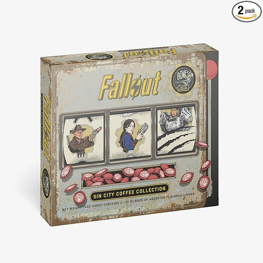 Bones Coffee Company Fallout Sin City Coffee Collector's Box, 2 Flavored Coffee Low Acid Medium Roast Arabica Beans Specialty Gifts, Auto Drip and French Press Compatible, 12 oz Pack of 2 Ground