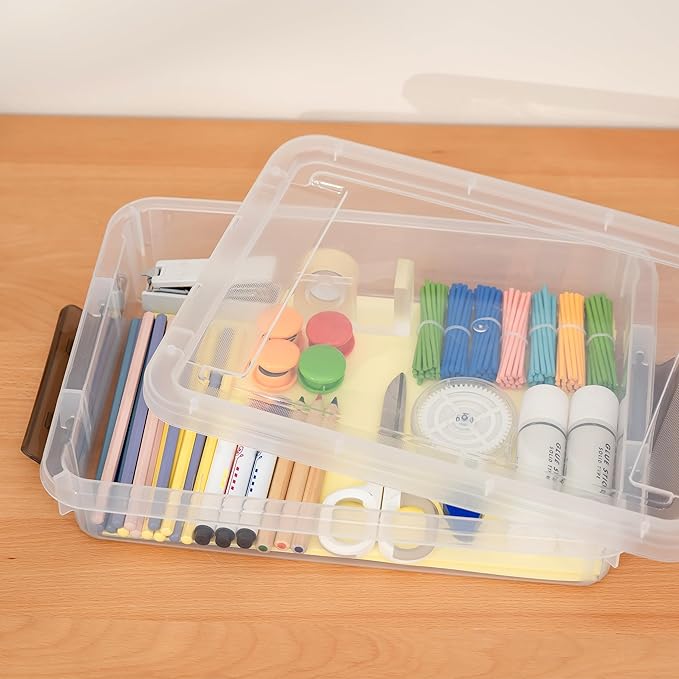 5PCS Plastic Storage Bins with Lids Portable Project Case Water Resistant Plastic Containers for Organizing Document,A4 Paper,Photo,Letter,Scrapbook