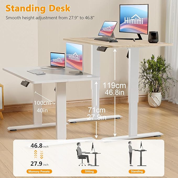 Himimi Electric Standing Desk Adjustable Height,70 x 27 inch Sit Stand up Adjustable Desk with Memory Presets,Portable Computer Desk for Gaming/Working,Free Hook, Lockable Wheels,Mouse Pad,Oak