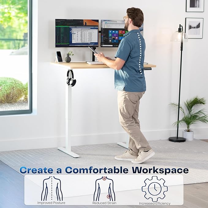 VIVO Electric 48 x 30 in Standing Desk, Memory Height Adjustment, 1B Series, One-Piece Light Wood Top, White Frame, DESK-KIT-1W5C