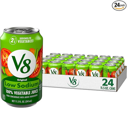 V8 Low Sodium Original 100% Vegetable Juice, 11.5 fl oz Can (24 Pack)
