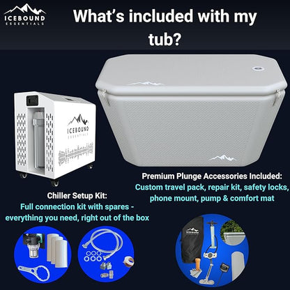 Cold Plunge Tub with Water Chiller - 1HP Efficient Hot and Cold Water Chiller for Ice Bath - Premium Ice Bath Tub with Chiller - WiFi - Filter - Ozone/UV - Ice Bath with Chiller
