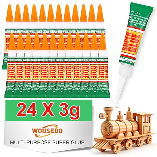 24 X 3g Super Glue Clear, Strong Adhesive,Super Glue Fast Drying Cyanoacrylate Glue for Wood,Rubber,Leather, Plastic, Metal, Rhinestone Jewelry, DIY Crafts and More