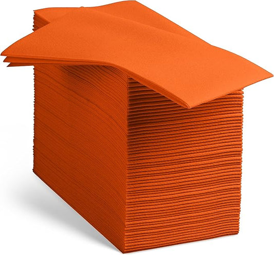 Linen-Feel Orange Paper Napkins - Decortive Cloth-Like Disposable Dinner Napkins - Soft And Absorbent Napkins for Thanksgiving, Party, Wedding, Bathroom Or Any Occasion. (Pack of 100)
