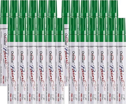 Overseas Green Paint Pens Permanent Markers 24 Pcs, Oil Based Paint Markers Set, Quick Drying, Waterproof, Medium Tip Marker Pens for Metal, Rock, Wood, Plastic, Canvas, Glass, Stone, Rubber, Paper