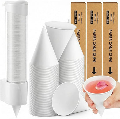 Roshtia 600 Pcs 4 oz Snow Cone Cups Paper Thicken Disposable with 1 Cups Dispenser Pull Type Wall Mount Cup Holder Paper for Restaurants, Home, and Office, and Shaved Ice, Cold (White)