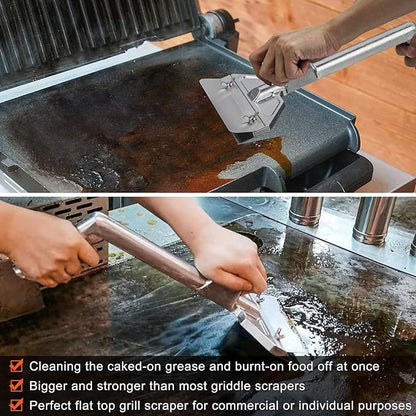 DELFINA Grill Scraper W/ 5 Blades, Heavy Duty Rust Flat Top Grill Accessories with Blade Replacements, Commercial Griddle Scraper Barbecue Grill Cleaning Tool for Restaurants, Bars, Diners