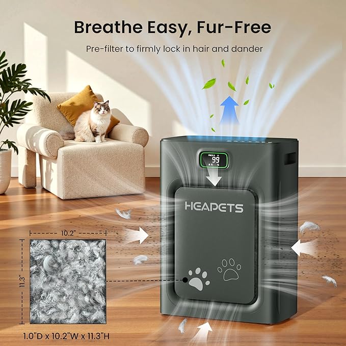 Pet Air Purifier for Home Large Room 2500 sq ft, H13 HEPA Washable Double-Sided Filter, Air Cleaner for Pet Hair Dander Odor Allergies Pollutant Smoke Dust, PM2.5 Air Quality Monitor, Auto Mode, Black