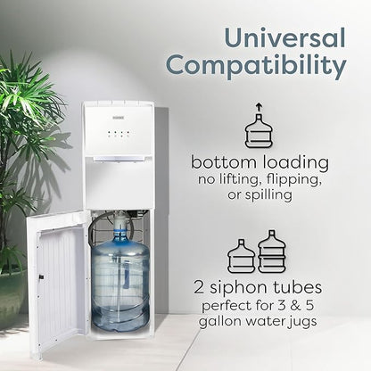 Igloo Bottom Load Water Cooler Dispenser - Hot, Cold, or Room-Temperature Water - Holds 3 or 5 Gallon Bottles - Child Safety Lock - Perfect for Homes, Kitchens, Dorms - White Stainless