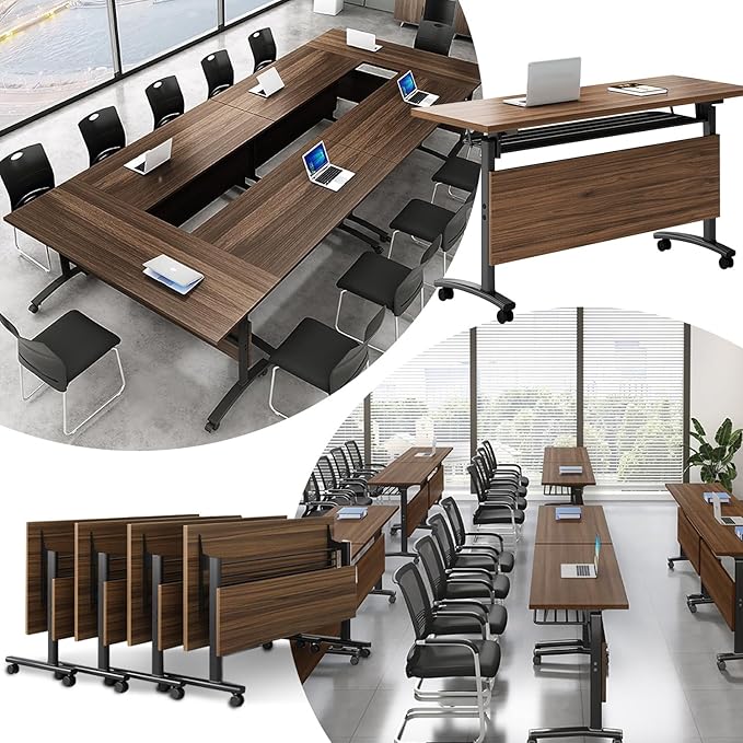 Folding Conference Table for 8People,Foldable Conference Room Tables Mobile Training Table with Wheels,Large Rectangular Meeting Seminar Table with Metal Leg,Modern Business Tables for Office (4, 55")