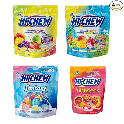 HI-CHEW Variety Mix Bulk, 220+ Pieces, 4 Stand Up Pouches - 13 Flavors Bulk, Sweet and Sour Chewy Candy, Unique Fun Soft - Immensely Juicy Fruity Flavors for Candy Treats & Sharing Treats