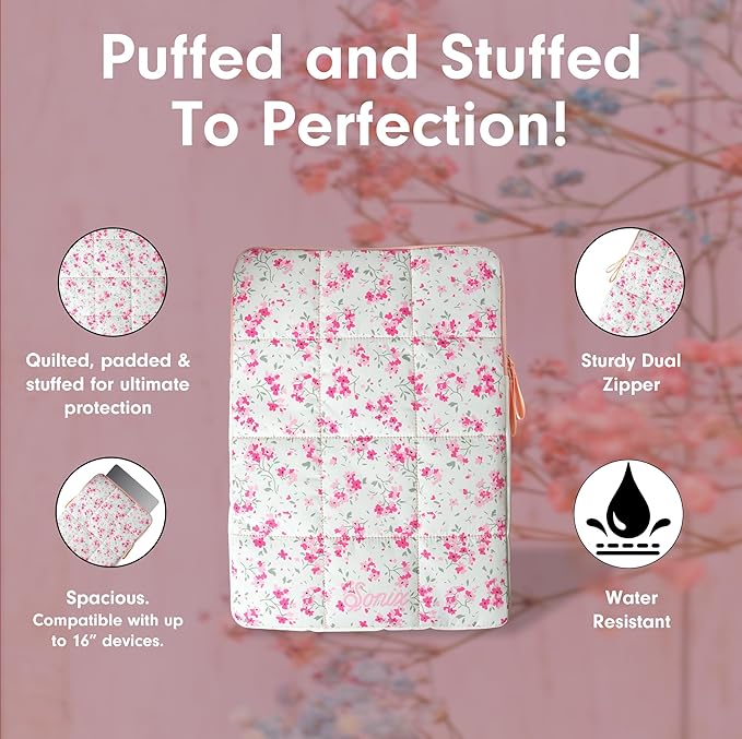 Sonix | Puffy Laptop Sleeve | 15-16 Inch, Quilted Pillow Puffer Laptop Carrying Case, Computer Sleeve | Cottage Floral