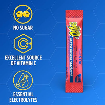 Sqwincher Zero Qwik Stik, Fruit Punch, Sugar Free, Low Calorie, Low Sodium Electrolyte Powder Hydration Drink Mix, .11 0z Packet (Pack of 50)