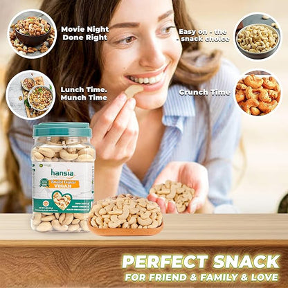 Hansia Roasted Cashew VEGAN, Dry Roasted Unsalted Superfood, Fresh, Healthy, Low Sodium Snacks, Rich of Protein & Natural Fiber, Protein, Vitamin and Iron (Roasted Cashew, 1 Pound (Pack of 1))