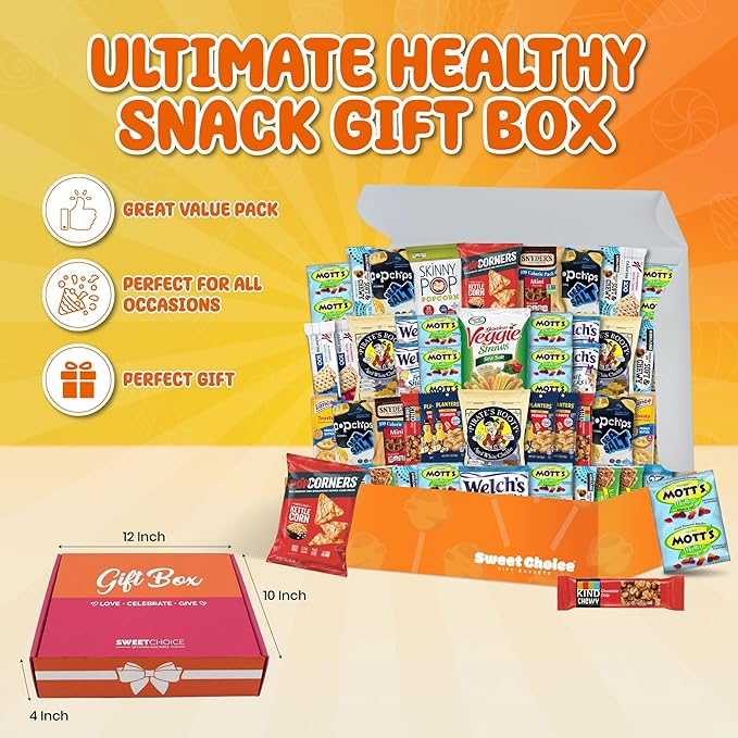 Healthy Snacks Variety Pack for Adults, Kids and Teens (50 Count) - Healthy Snack Box with Chips, Cookies & Granola Bars for Birthdays and Office - Care Package for College Students