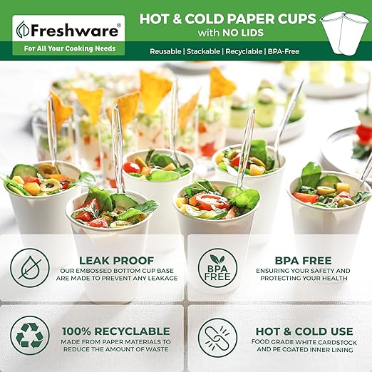 Freshware Coffee Cups 20 oz [100 Pack] Disposable Paper Cups for Hot or Iced Coffee Cup, Slushie Cup, Milkshakes, Smoothies, and Tea