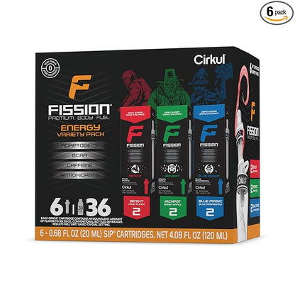 Cirkul Fission Caffeine Flavor Water Variety Pack, Makes 36 Drinks, No Sugar, Zero Calorie Drink Mix, (2 Send It, 2 Jackpot, 2 Blue Magic)