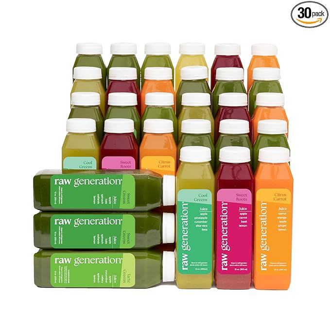 Raw Generation Best-Sellers Pack - Cold Pressed Juices in 5 delicious flavors- Nutritionist-Designed for Weight Management, Stronger Immunity & Increased Energy (30 bottles)