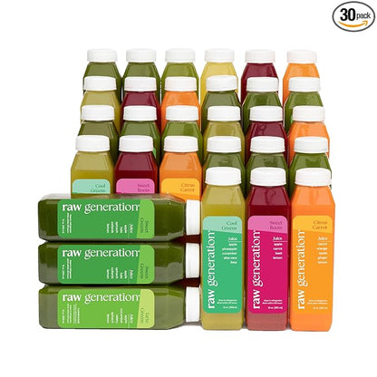 Raw Generation Best-Sellers Pack - Cold Pressed Juices in 5 delicious flavors- Nutritionist-Designed for Weight Management, Stronger Immunity & Increased Energy (30 bottles)