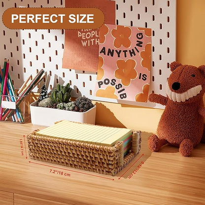 4 x 6 Inch Sticky Note Holder,Rattan Post It Note Dispenser,Wicker Sticky Note Dispenser,Farmhouse Style Post It Holder for Home Office Desk Decor,Honey Brown