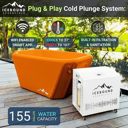 Ice Bath with Water Chiller - 1HP Efficient Hot and Cold Water Chiller for Ice Bath - Premium Ice Bath Tub with Chiller - WiFi - Filter - Ozone/UV - Cold Plunge with Water Chiller