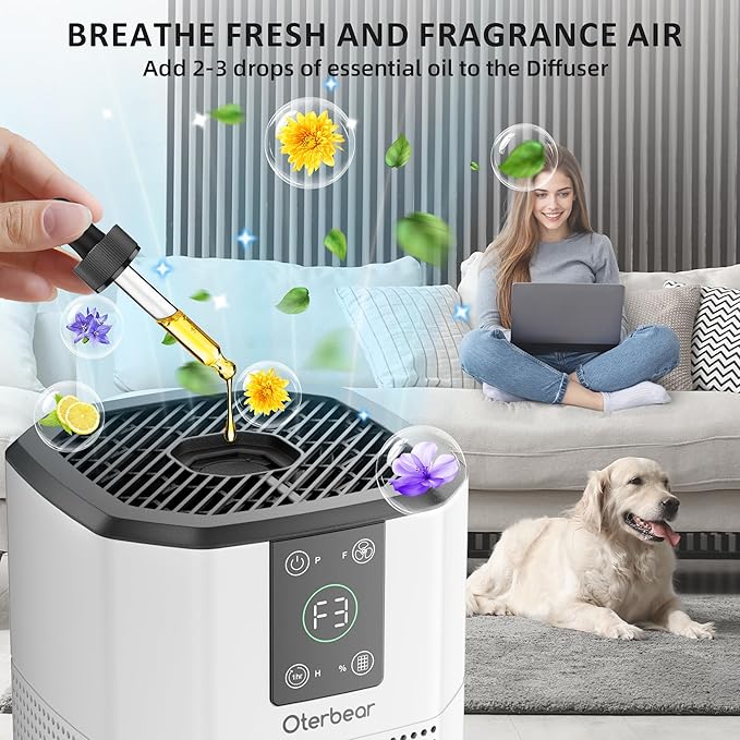 Air Purifiers for Bedroom Home Up to 1350 Ft², Oterbear Room Air Cleaner with H13 True HEPA Filter with Sleep Mode, Aroma Function, Ambient Light, Remove Dander Smoke Pollen Odor, White