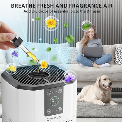 Air Purifiers for Bedroom Home Up to 1350 Ft², Oterbear Room Air Cleaner with H13 True HEPA Filter with Sleep Mode, Aroma Function, Ambient Light, Remove Dander Smoke Pollen Odor, White