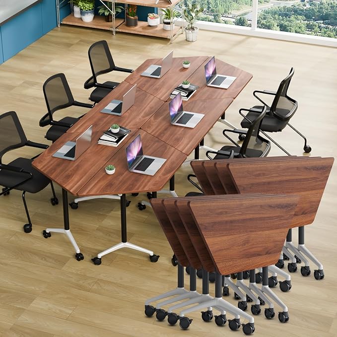 Conference Table, Foldable Conference Room Tables with Silent Wheels, Folding Modular Seminar Meeting Tables, Modern Rectangle Training Table for Office, Boardroom (8, Trapezoidal2, 47.2)