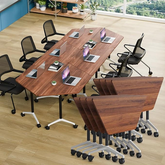 Conference Table, Foldable Conference Room Tables with Silent Wheels, Folding Modular Seminar Meeting Tables, Modern Rectangle Training Table for Office, Boardroom (8, Trapezoidal2, 47.2)