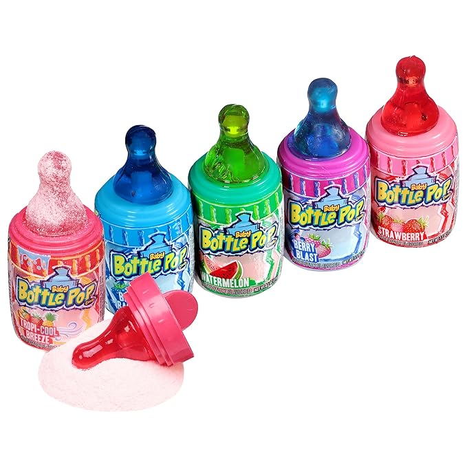 Baby Bottle Pop Christmas Candy Lollipop, 18 Ct Bulk Lollipops w/ Dipping Powder in Assorted Fruity Flavors, Full Size, Individually Wrapped Hard Candy For Party Favors, Stocking Stuffers, Kids Gifts