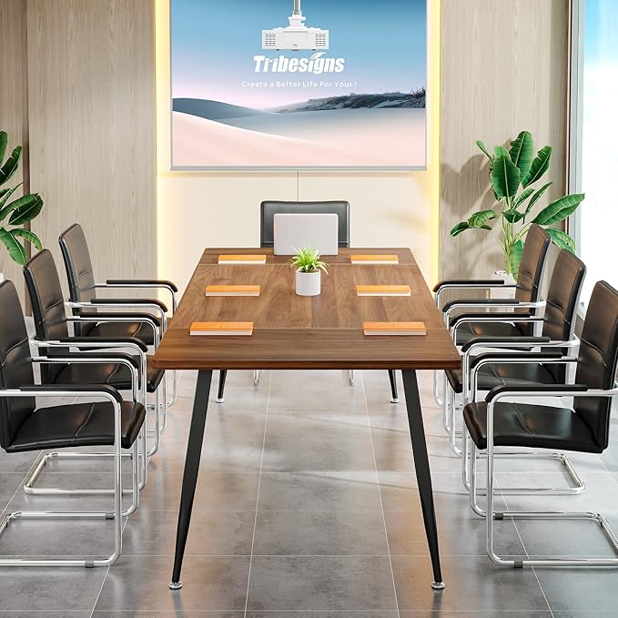 Tribesigns 6FT Conference Table, Rectangular Meeting Room Tables, Modern Industrial Seminar Table Boardroom Desk with Metal Legs for Office, 70.8’’ L x 31.5’’ W x 29.5’’ H (Brown and Black)