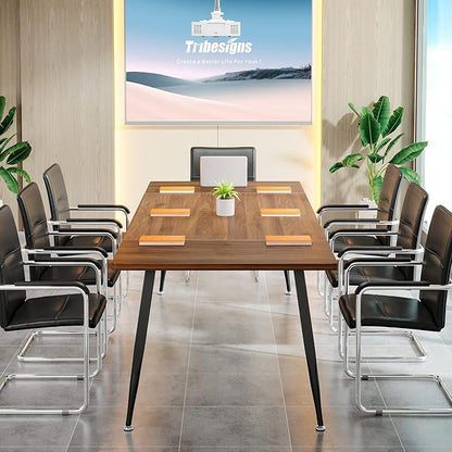 Tribesigns 6FT Conference Table, Rectangular Meeting Room Tables, Modern Industrial Seminar Table Boardroom Desk with Metal Legs for Office, 70.8’’ L x 31.5’’ W x 29.5’’ H (Brown and Black)