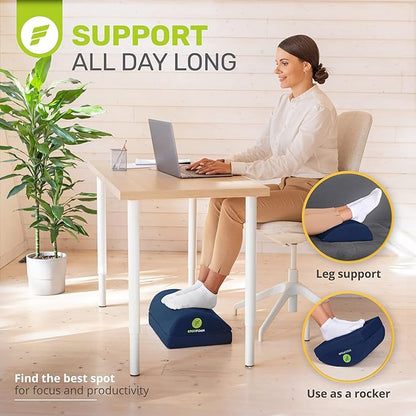 ErgoFoam Foot Rest - Chiropractor-Endorsed Orthopedic Teardrop Design 2in1 Adjustable Premium Under Desk Footrest for Lumbar, Back, Knee Pain (Navy Blue)