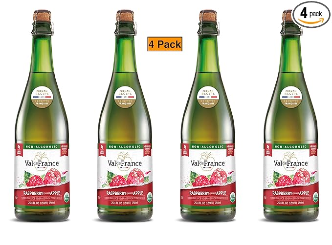 Val de France, Non-Alcoholic, Reduced Calorie, Organic and OU Kosher Sparkling Juice (Raspberry), 25.4 Fl Oz (Pack of 4)