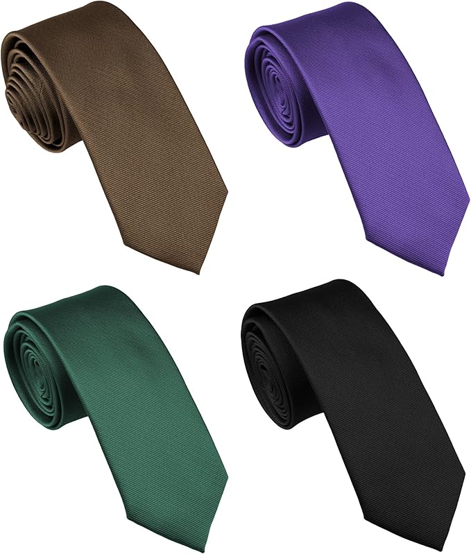 Skinny Solid Ties for Men, 2.5 inch Slim Plain Neckties 4-Pack