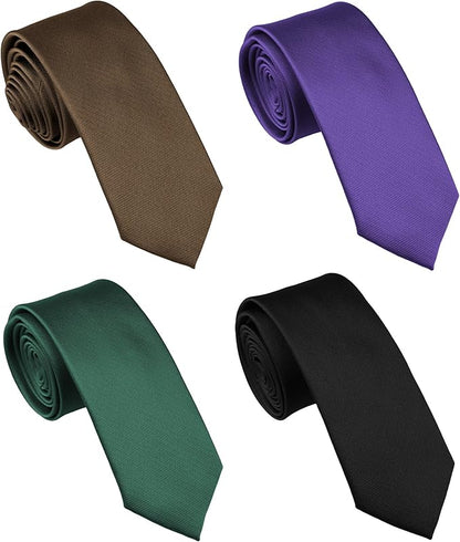 Skinny Solid Ties for Men, 2.5 inch Slim Plain Neckties 4-Pack