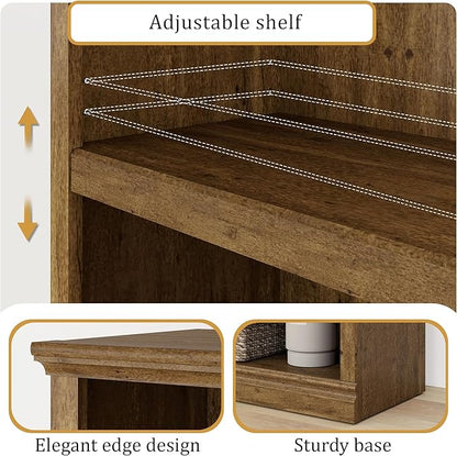 blini 5-Shelf Narrow Bookcase White Wooden Tall Bookshelves Floor Standing Display Storage Shelves Vintage Oak Bookcase for Home Office, Living Room, Bed Room