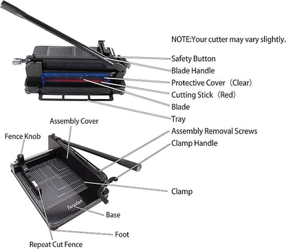 Heavy Duty Guillotine Paper Cutter - 400 Sheets Capacity, A4 12" Stack Paper Trimmer, Steel Base, Black