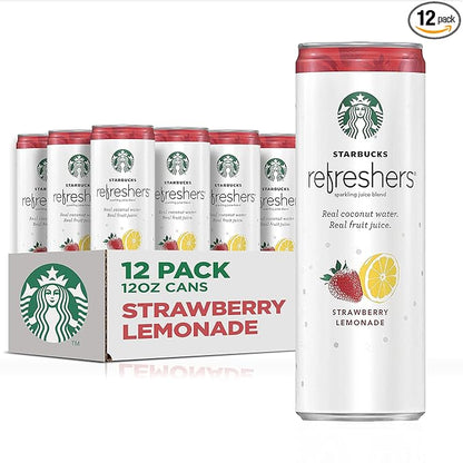 Starbucks, Refreshers with Coconut Water, Strawberry Lemonade, 12 fl Oz. Cans (12 Pack)