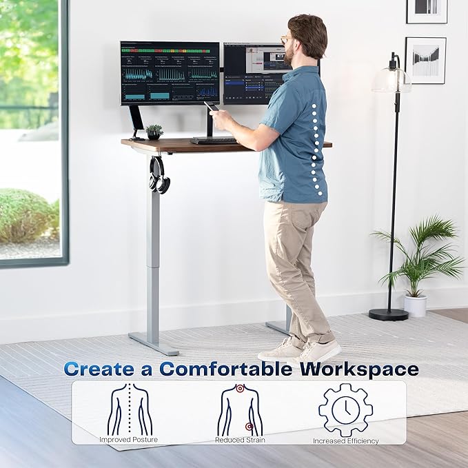 VIVO Electric 43 x 24 in Rustic Standing Desk, Memory Height Adjustment, 1B Series, One-Piece Vintage Brown Top, Gray Frame, DESK-KIT-1G4N