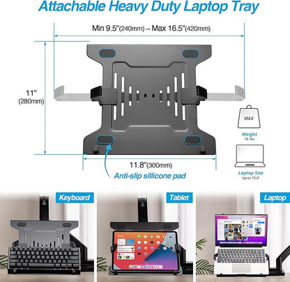 AVLT Dual 17”-43" Monitor Arm Desk Mount with 15" Laptop Tray and USB-C Docking Station, HDMI 4K60Hz, USB-A 5Gbps, Ethernet, 100W PD, Fits Two Flat/Curved Monitor - Black