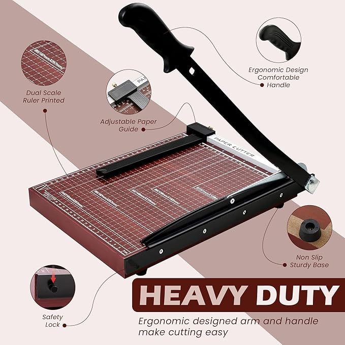 Guillotine Paper Cutter Heavy Duty, 18" Cut Length Paper Trimmer Cuts 12 Sheets, Accurate & Safe Paper Slicer Cutter for Cardstock, Photos, Crafts, Office, Home & Classroom