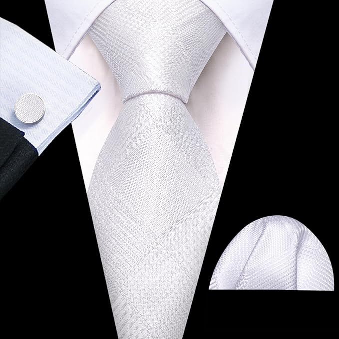 Barry.Wang Tie Sets for Men Silk Solid Necktie Stain Ties Handkerchief Pocket Square Cufflinks Wedding Business Dyed